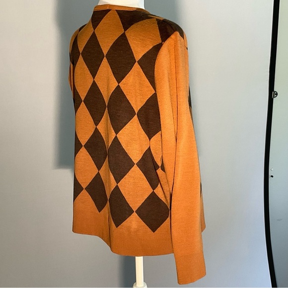 Karen Lessly Brown and Camel Argyle XL Ladies Cardigan, Tortoise Shell Buttons - Picture 11 of 16